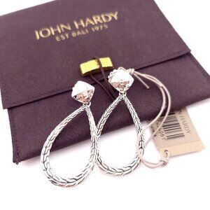 NEW John Hardy Sterling Silver Hammered Pear Shaped Chain Link 1.75' In Earrings